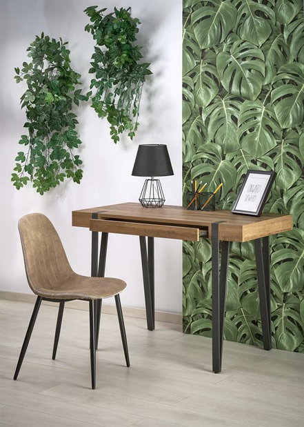 Psací stolek Bernie (tmavé dřevo + černá)