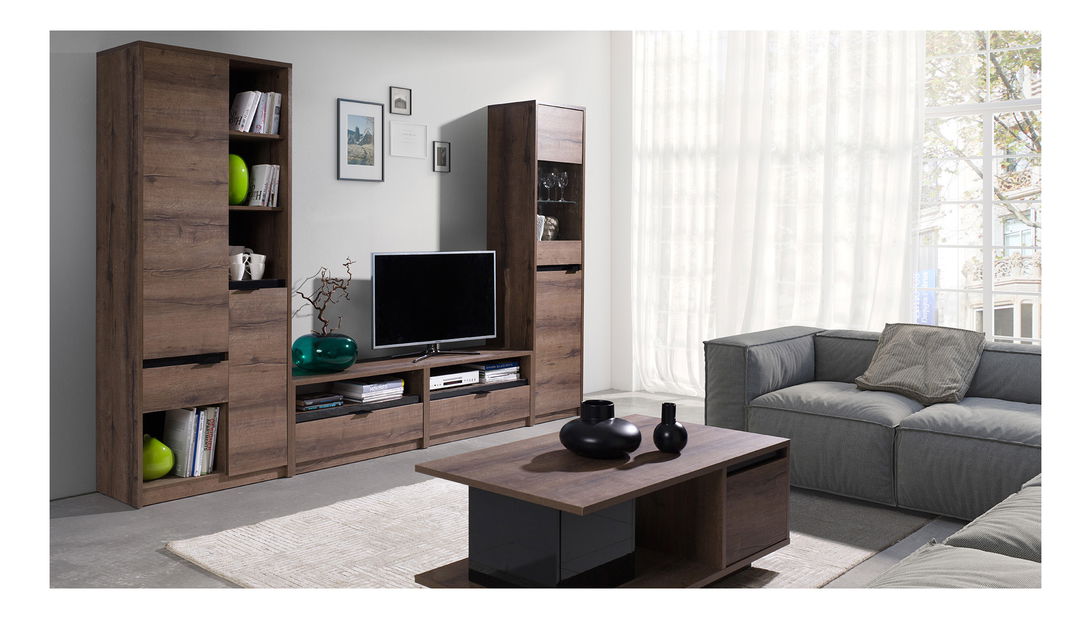 Policová skříň Desayuno R2D1SZ (dub monastery + lesk černý)