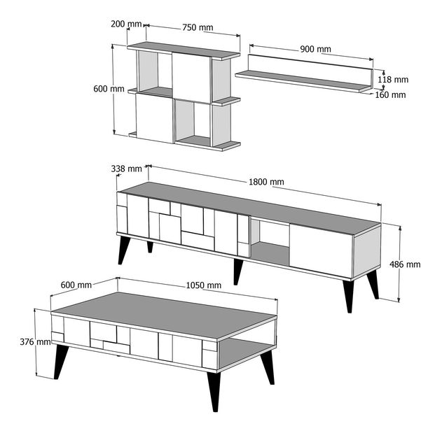 Sestava nábytku do obývacího pokoje Madryt (Ořech + Antracit)