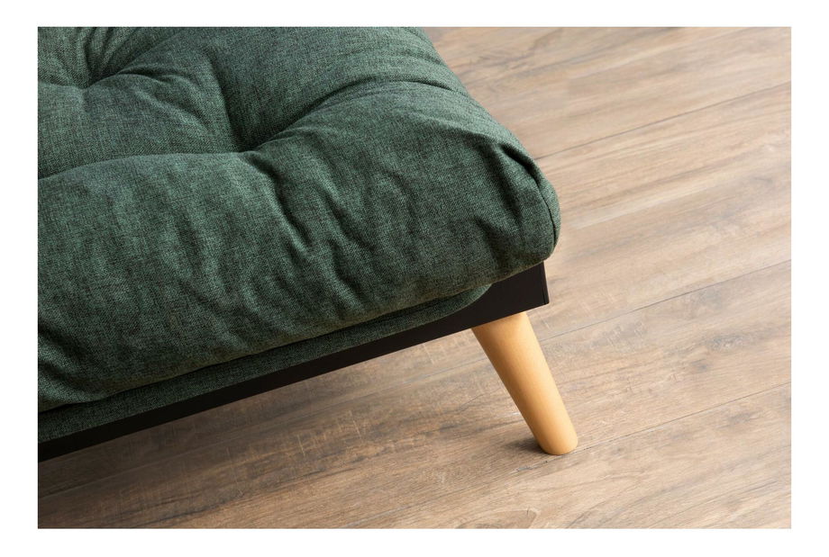 Rozkládací pohovka Sakotta (zelená + dřevo)