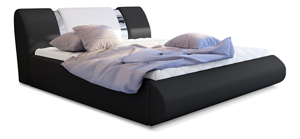 Manželská postel 160 cm Fabio (černá + bílá) (s roštem a úl. prostorem)