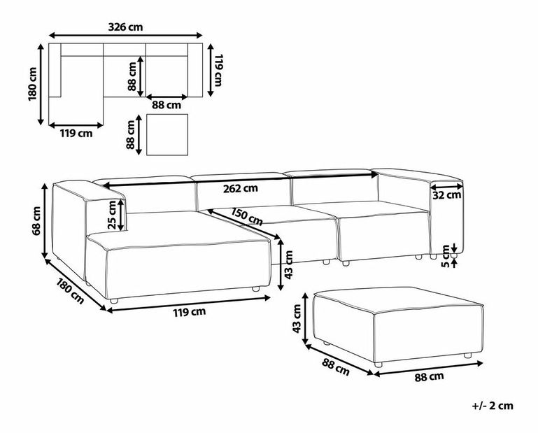 Rohová sedací souprava s taburetkou Afrika (len béžová) (P)