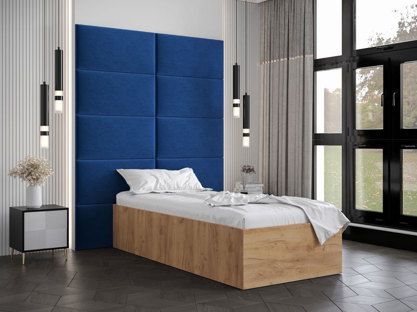 Jednolůžková postel s čalouněným čelem 90 cm Brittany 1 (dub craft zlatý + modrá) (s roštem)