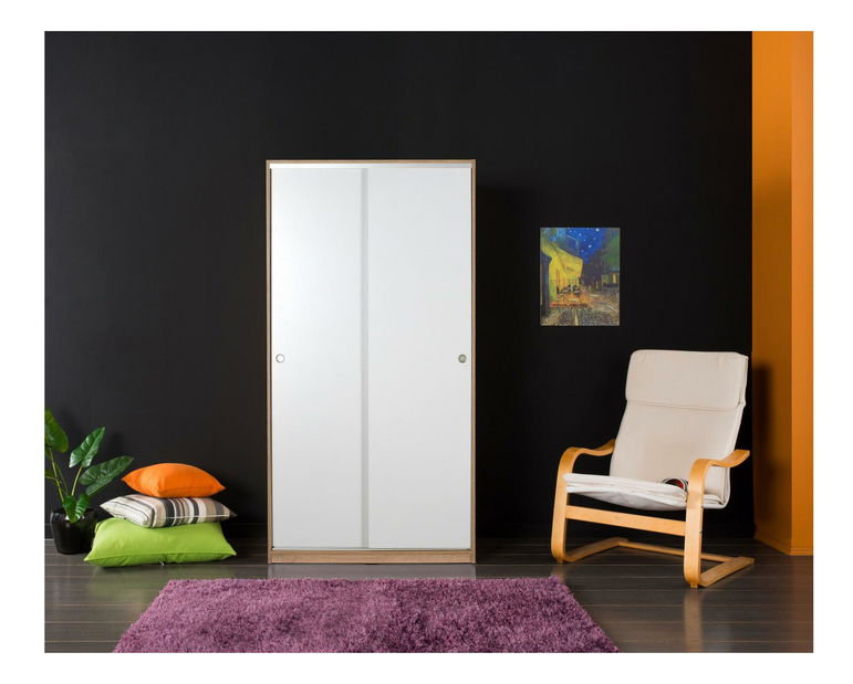 Šatní skříň s posuvnými dveřmi Seworella 1 (lososová bílá + světlé dřevo)