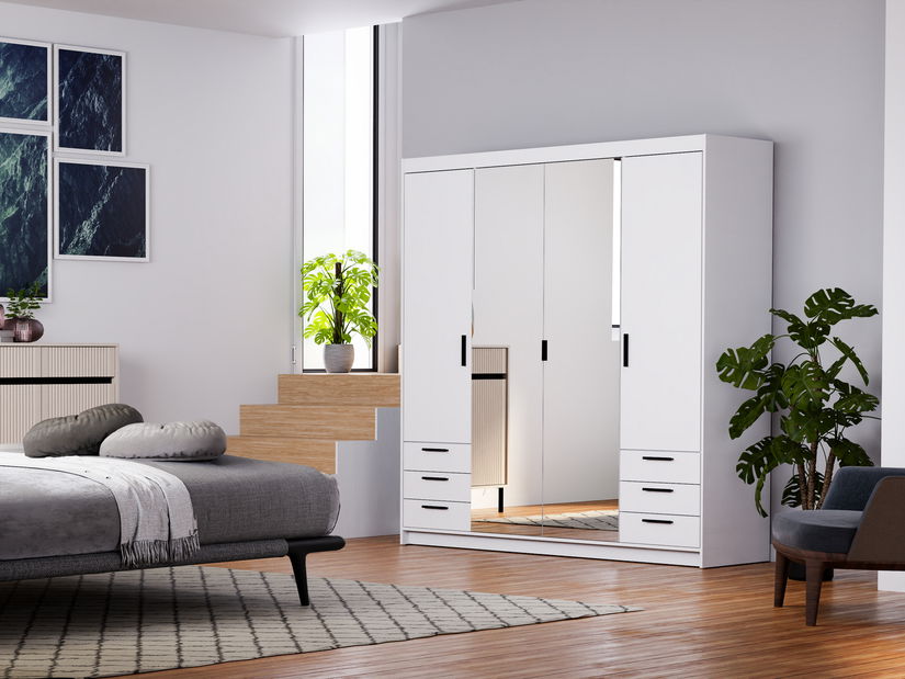 Šatní skříň se zrcadlem Elanor VI (bílá)