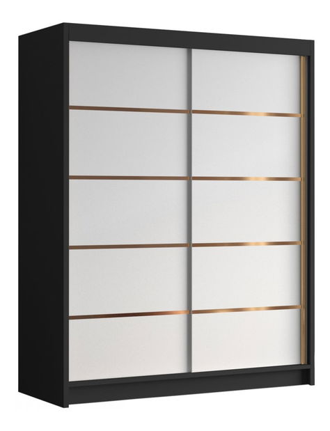 Šatní skříň s posuvnými dveřmi Hyzron IV 150 (bílá + černá + zlatá)