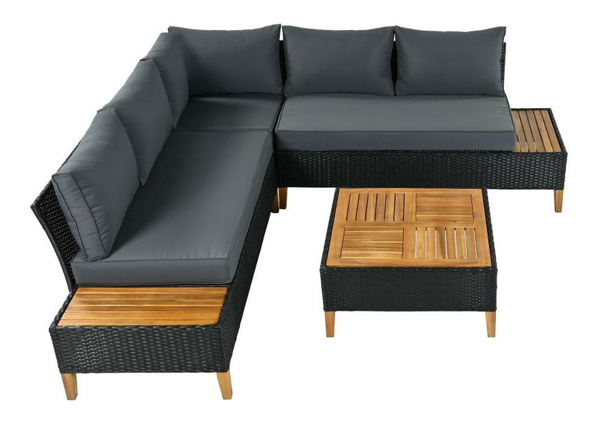 Zahradní ratanový set Malcolm (černá + šedá + přírodní)