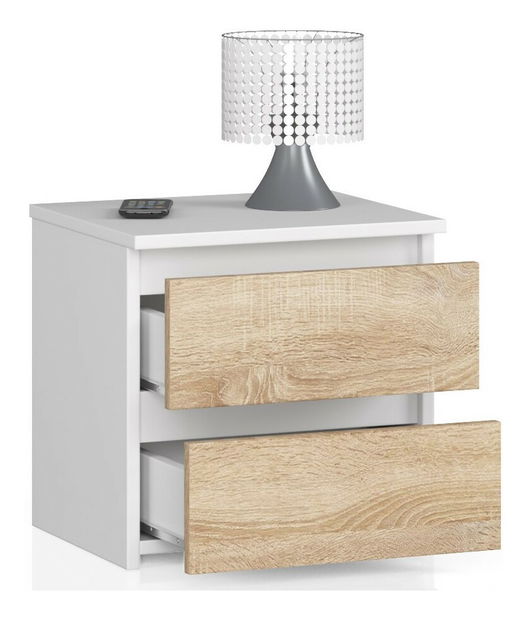 Noční stolek Cleania CL2 (bílá + dub sonoma)