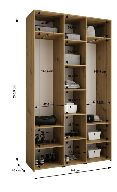 Šatní skříň 140 cm Carmela 40-4 (bílá + černá)
