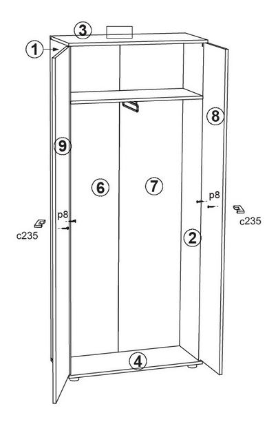 Šatní skříň Sankt A (dub wotan + bílá matná)