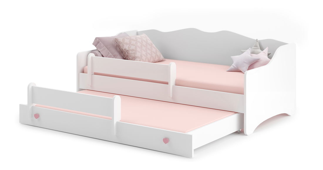 Rozkládací dětská postel 160x80 cm Ester II (s roštem a matrací) (bílá + růžová)