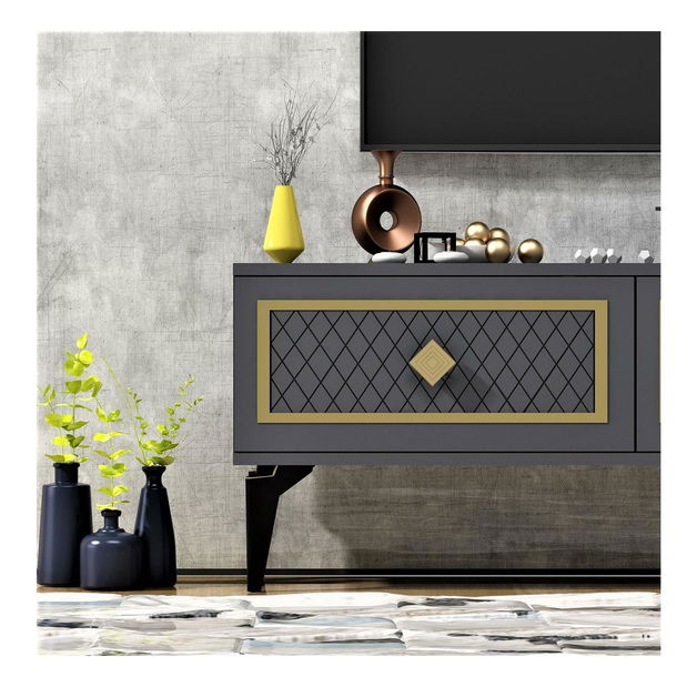 TV stolek/skříňka Mukanu (antracit + zlatá)