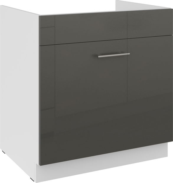 Dolní kuchyňská skříňka pod dřez Lavera 80 ZL 1S BB (korpus: bílá + fronta: lesk šedý)
