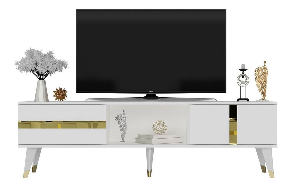 TV stolek/skříňka Vekika 2 (bílá + zlatá)