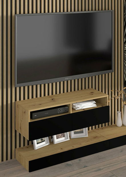 Obývací stěna Dual A (černá + dub artisan)