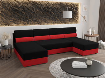 Rohová sedací souprava U Radiant U1 (černá + červená)
