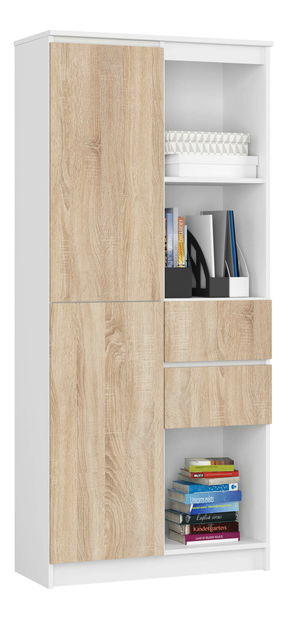 Knihovna Revocada (bílá + dub sonoma)