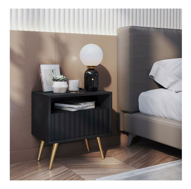 Noční stolek Biel B3 (černá + zlatá)