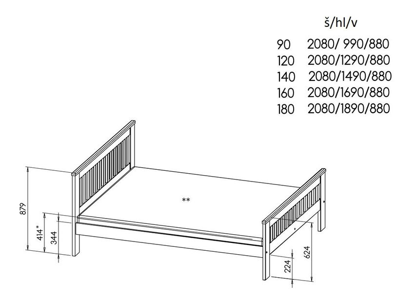 Manželská postel 140 cm Latrice (antraci)