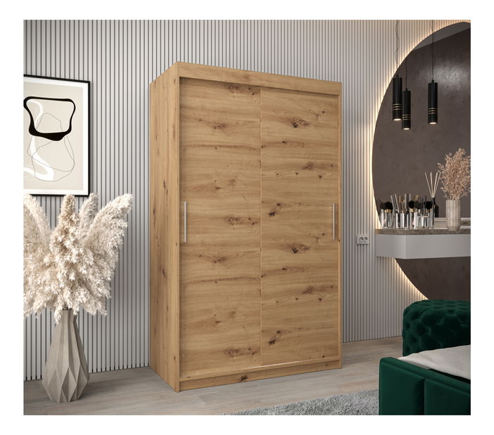 Šatní skříň 120 cm Toki (Dub artisan + Černá matná)