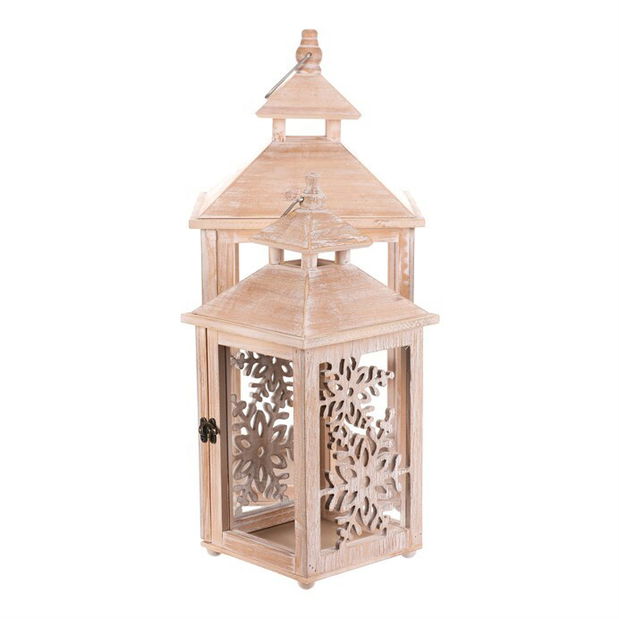 Lucerna dřevěná 2 ks Sněhové vločky (přírodní)