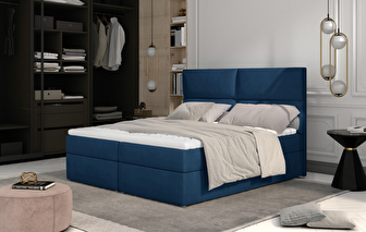 Boxspring postel 145 cm Alyce (modrá) (s matracemi)