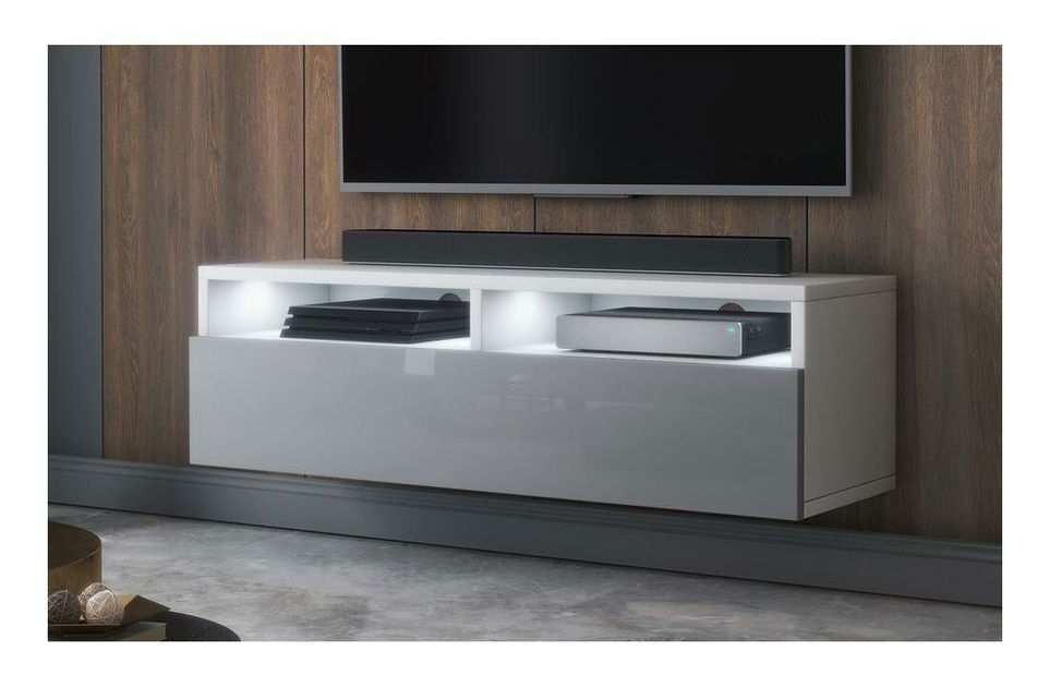 TV skříňka/stolek Redcan 100 (s osvětlením) (bílá + šedá)
