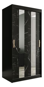 Šatní skříň 100 cm Marbelo P (matná černá + černý mramor)