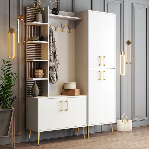 Předsíňová stěna Valery 3 (bílá + zlatá)