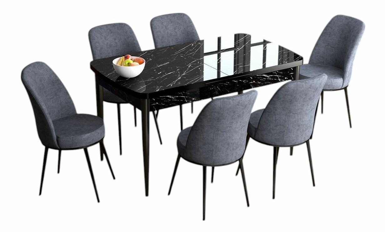 Jídelní set Hana (mramor černý + růžová) (pro 6 osob)