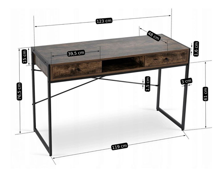 Psací stolek Supuso (hnědá + černá)