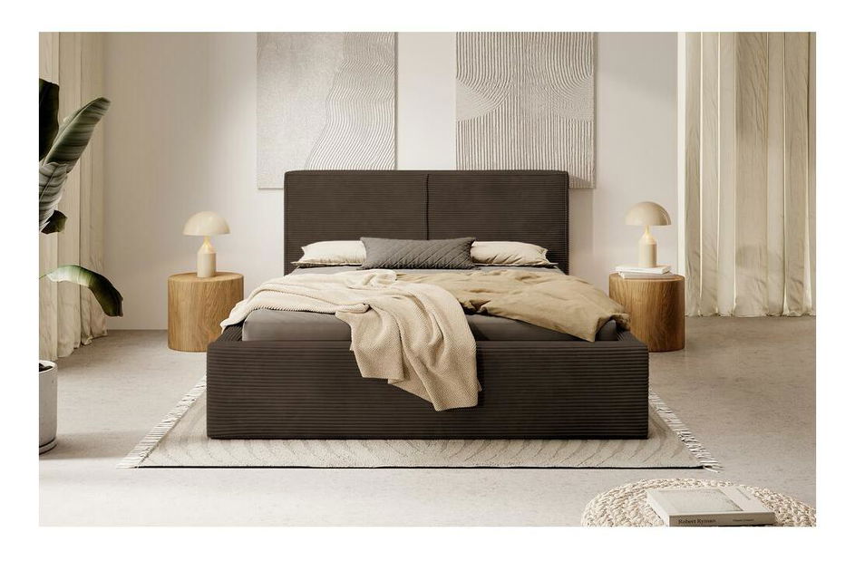 Manželská postel 160 cm Fatime (s roštem) (s úl. prostorem) (tmavě hnědá + černá)