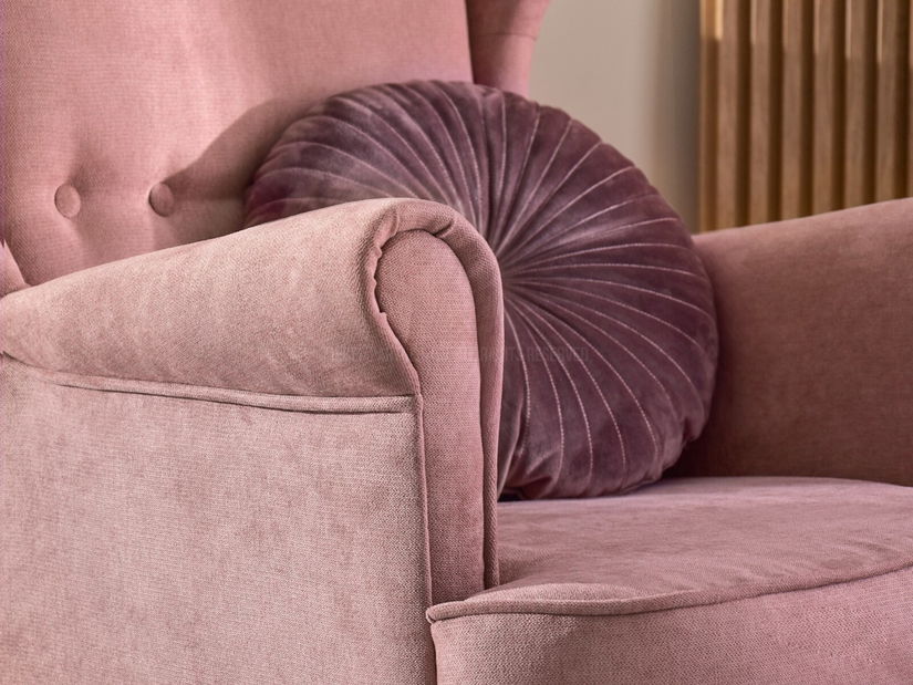 Křeslo ušák Margis (pudrová růžová + ořech)