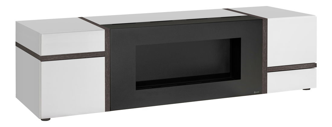 TV stolík/skříňka Carlyn PEW CS RTV-K (bílá + bílý lesk + jilm perlový) (s bio krbem)