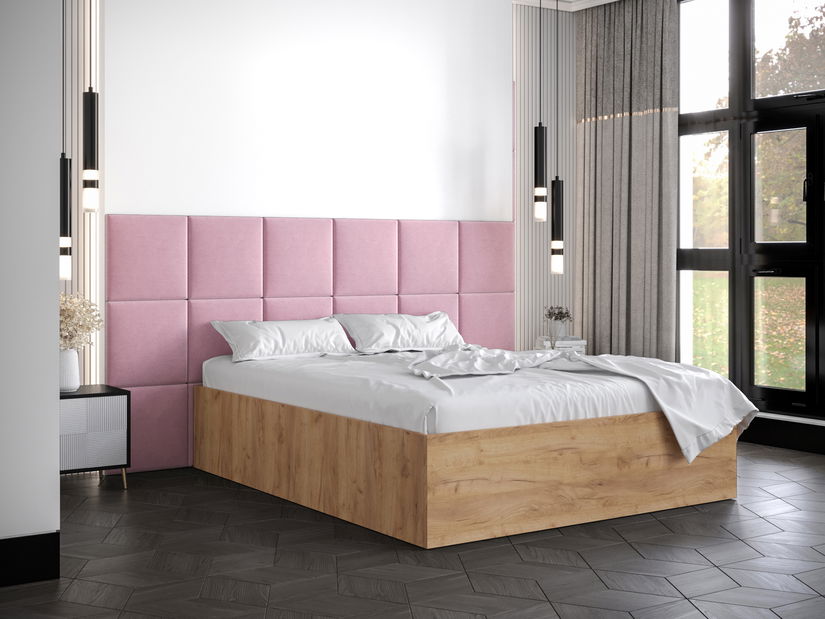 Manželská postel s čalouněným čelem 160 cm Brittany 4 (dub craft zlatý + růžová) (s roštem)