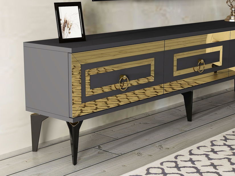 TV stolek/skříňka Pemava 2 (antracit + zlatá)