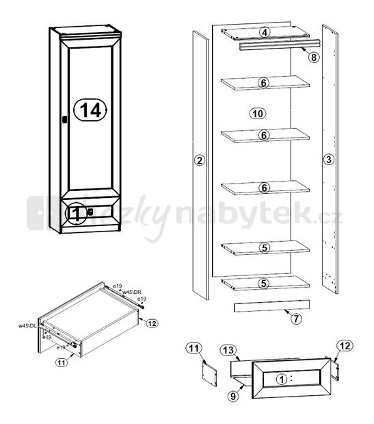 Policová skříň BRW Bigger REG1D1S/60