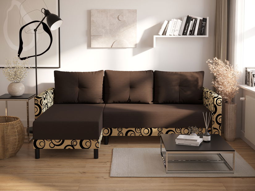 Rohová sedací souprava Glimmer L (hnědá + tmavě hnědá) (L)