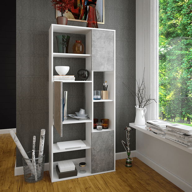 Regál Umini (bílá + beton)