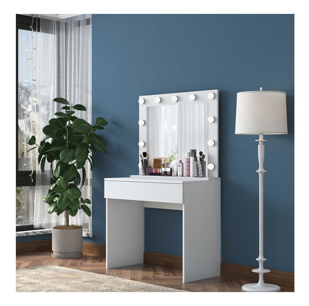 Toaletní stolek Blake 20 (se zrcadlem) (s LED osvětlením) (bílá)