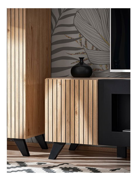 Tv stolek/skříňka Lyran K (s bio krbem) (hikora jackson + černá)