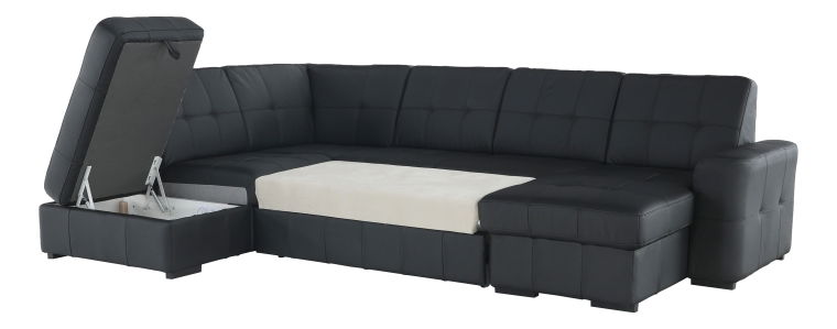 Kožená rohová sedací souprava U Thaldia (černá) (L)