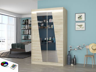 Šatní skříň Tolex (dub sonoma) (s led osvětlením) (se zrcadlem)