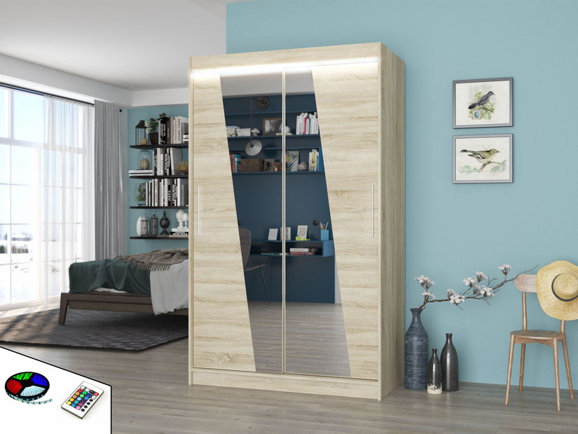 Šatní skříň Tolex (dub sonoma) (s led osvětlením) (se zrcadlem)