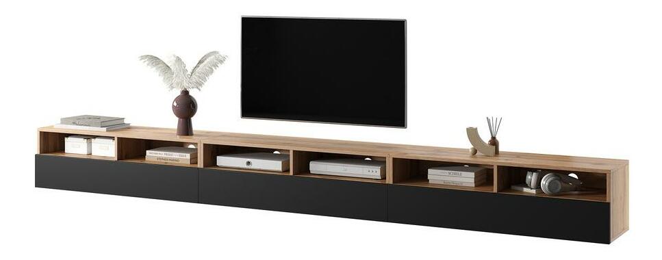 TV skříňka/stolek Redcan 300 (s osvětlením) (černá + dub wotan)