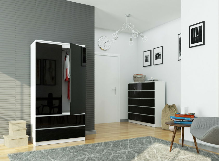 Šatní skříň Submarino (bílá + černý lesk)