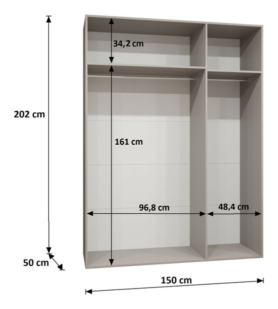 Šatní skříň 150 cm Borry 2 (bílá + zlatá)