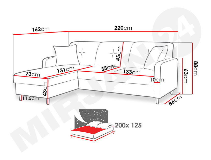 Rohová sedačka Fardeko (šedá) L *výprodej