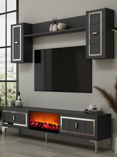 Obývací stěna s krbem Orino (dub safírový)