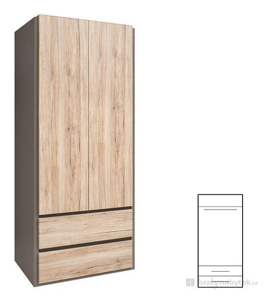 Šatní skříň BRW Author SZF2D2S/20/9 (Láva + Dub Sanremo světlý)